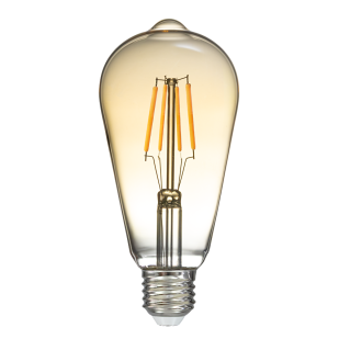 LED filament лампа крушка, амбър, ST64, 5W, E27, 1800K, 230V AC, амбър