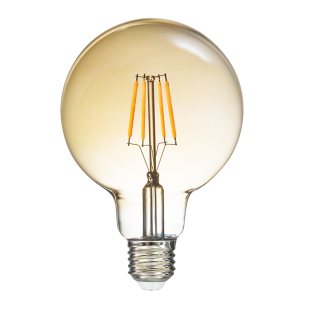 LED filament лампа топка, амбър,G95, 5W, E27, 1800K, 230V AC, амбър