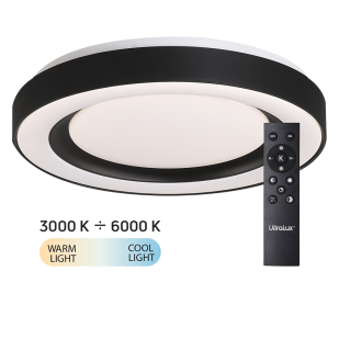 LED димираща ССТ плафониера с дистанционно управление, черен, max.72W, 3000K-6000К