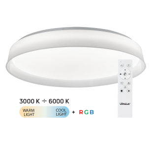 LED димираща ССТ плафониера с дистанционно управление бял, 28W+5W, 3000K-6000К+RGB