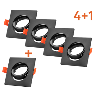 Bonus pack 4+1 Ceiling downlight frame 5 pcs./box, square, moveable, black, plastic, IP20