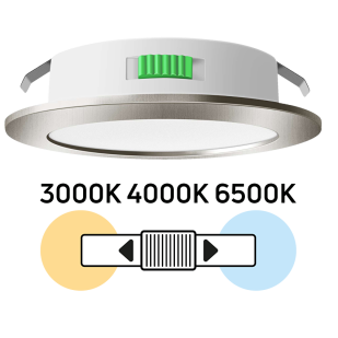 LED cabinet downlight for building-in, round, 4W, 3000K/4000K/6500K, 12V DC, IP44, satin nickel
