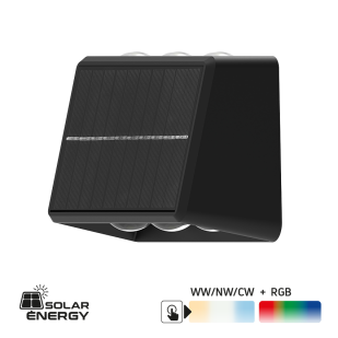 Соларно LED осветителено тяло за стена CCT+RGB, 2x60°, IP65